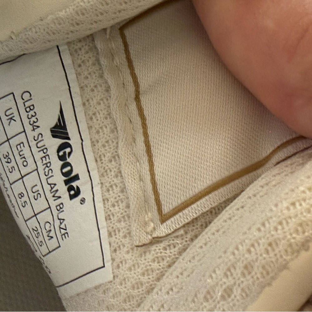 Gola Beige Sneakers with Navy Stripes and Orange Heel Accent - Picture 5 of 6